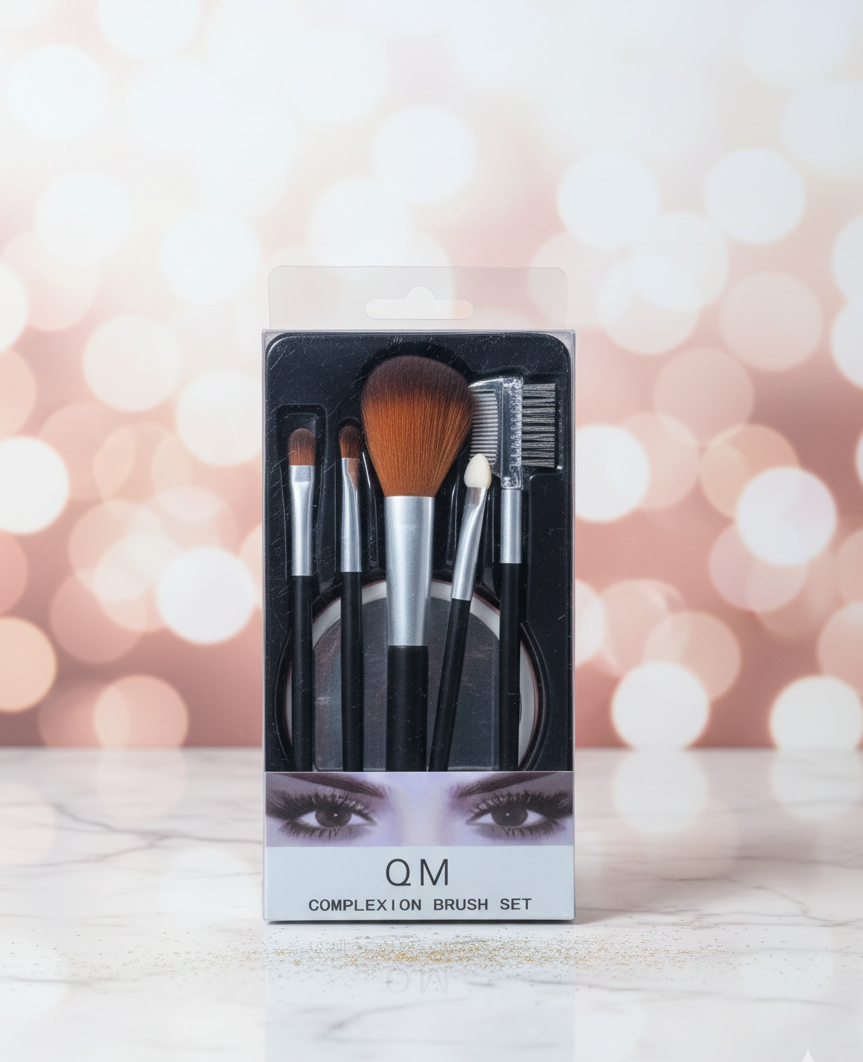 QM Professional Complexion Makeup Brush Set – 5-in-1 Essential Beauty Kit