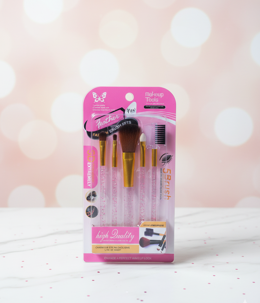 Feather 5-Piece Makeup Brush Set – High Quality Pink Glitter Beauty Kit