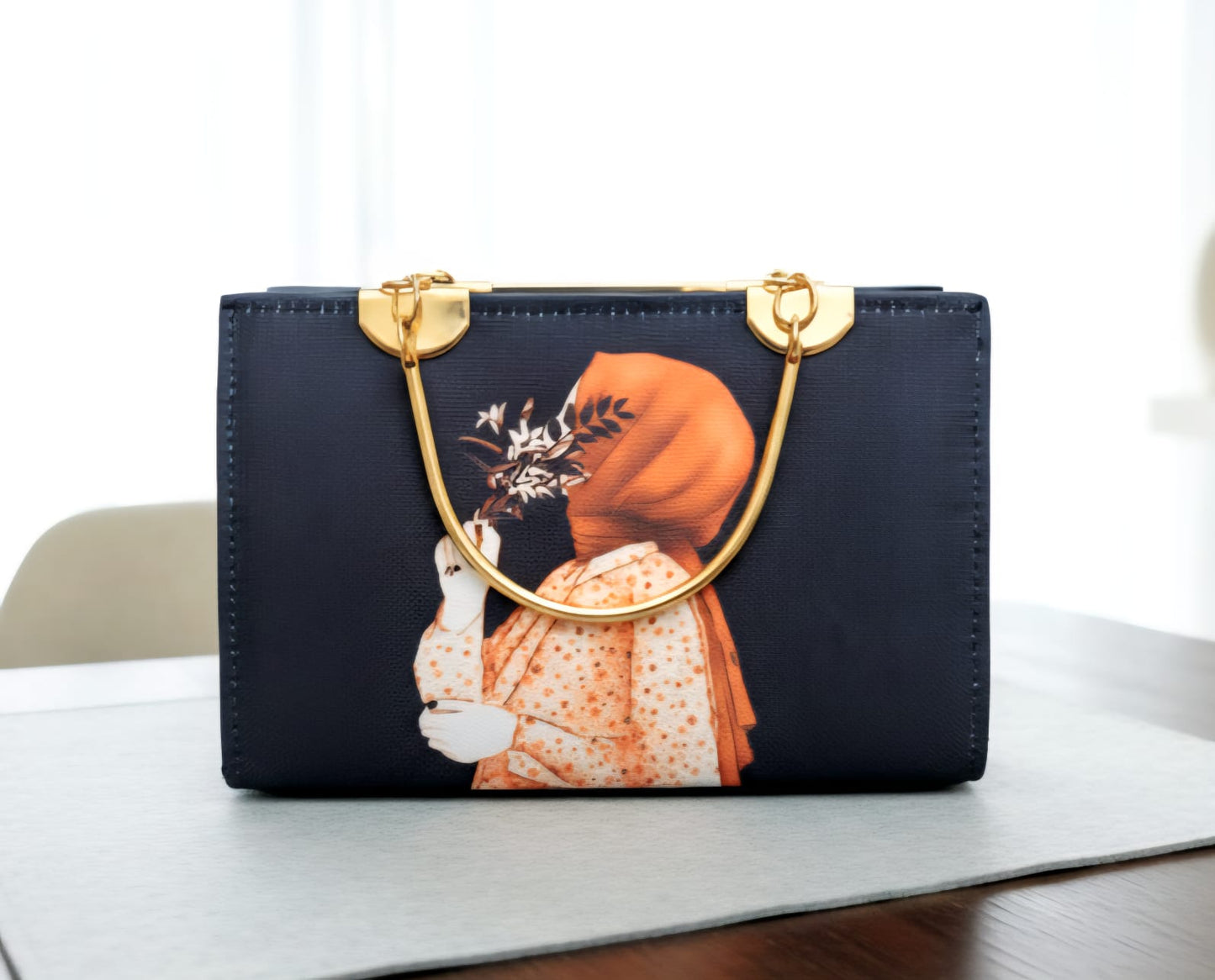 Chic Fashion Handbag with Artistic Illustration