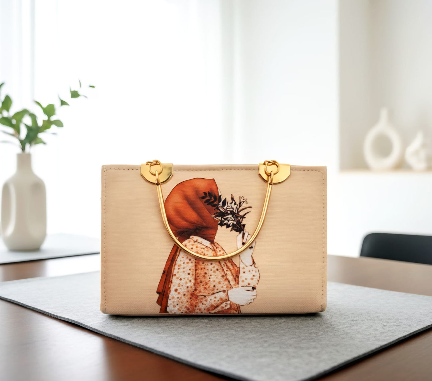 Chic Fashion Handbag with Artistic Illustration