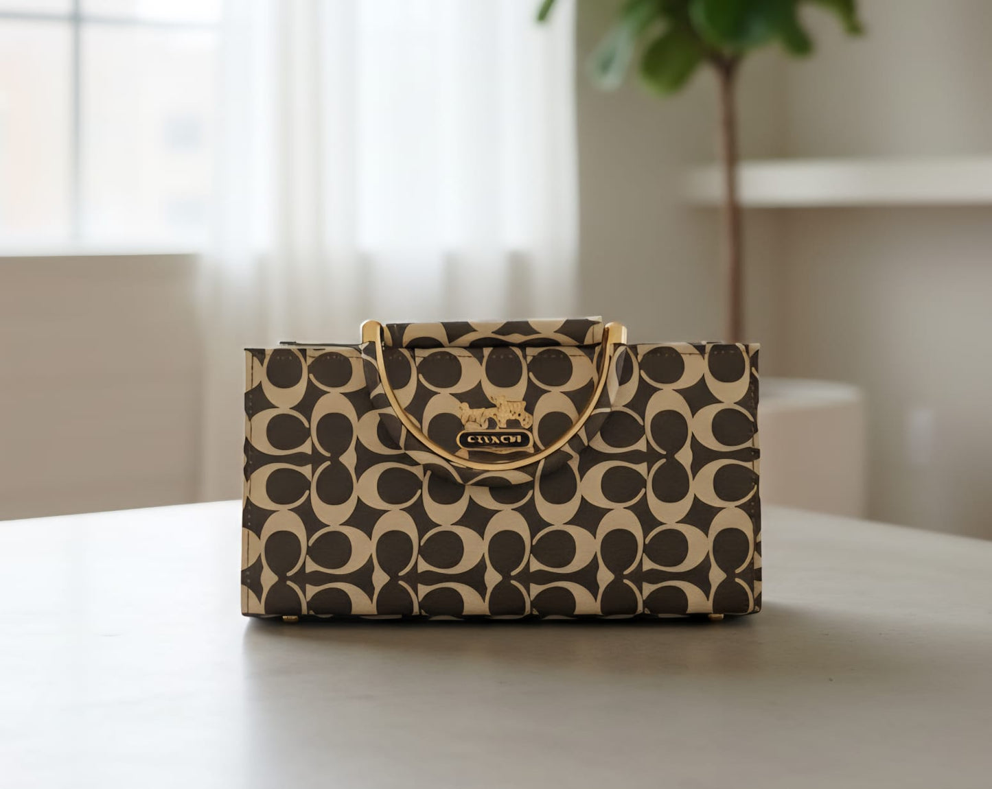 Elegant Red Coach Handbag with Signature Pattern