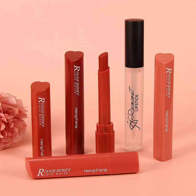 Heng Fang 8-Color Heart-Shaped Moisturizing Lipstick Set – Long-Lasting, Soft Matte & Hydrating Lip Colors