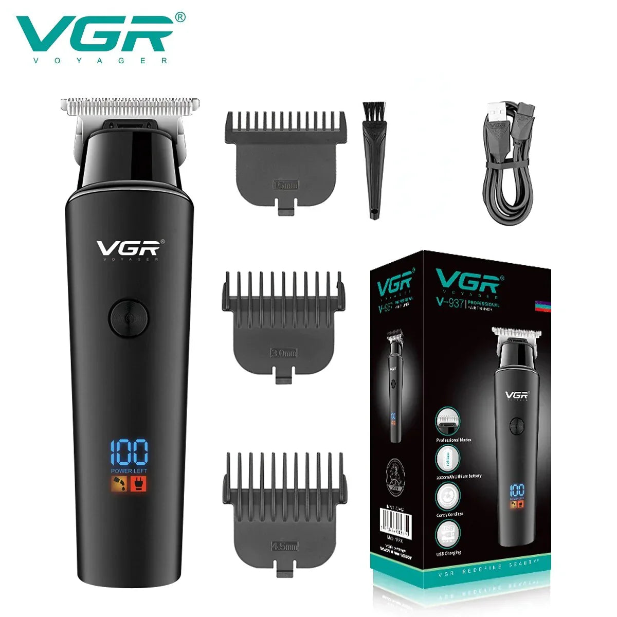 VGR V-937 Professional Hair Clipper – Black Electric Barber Trimmer
