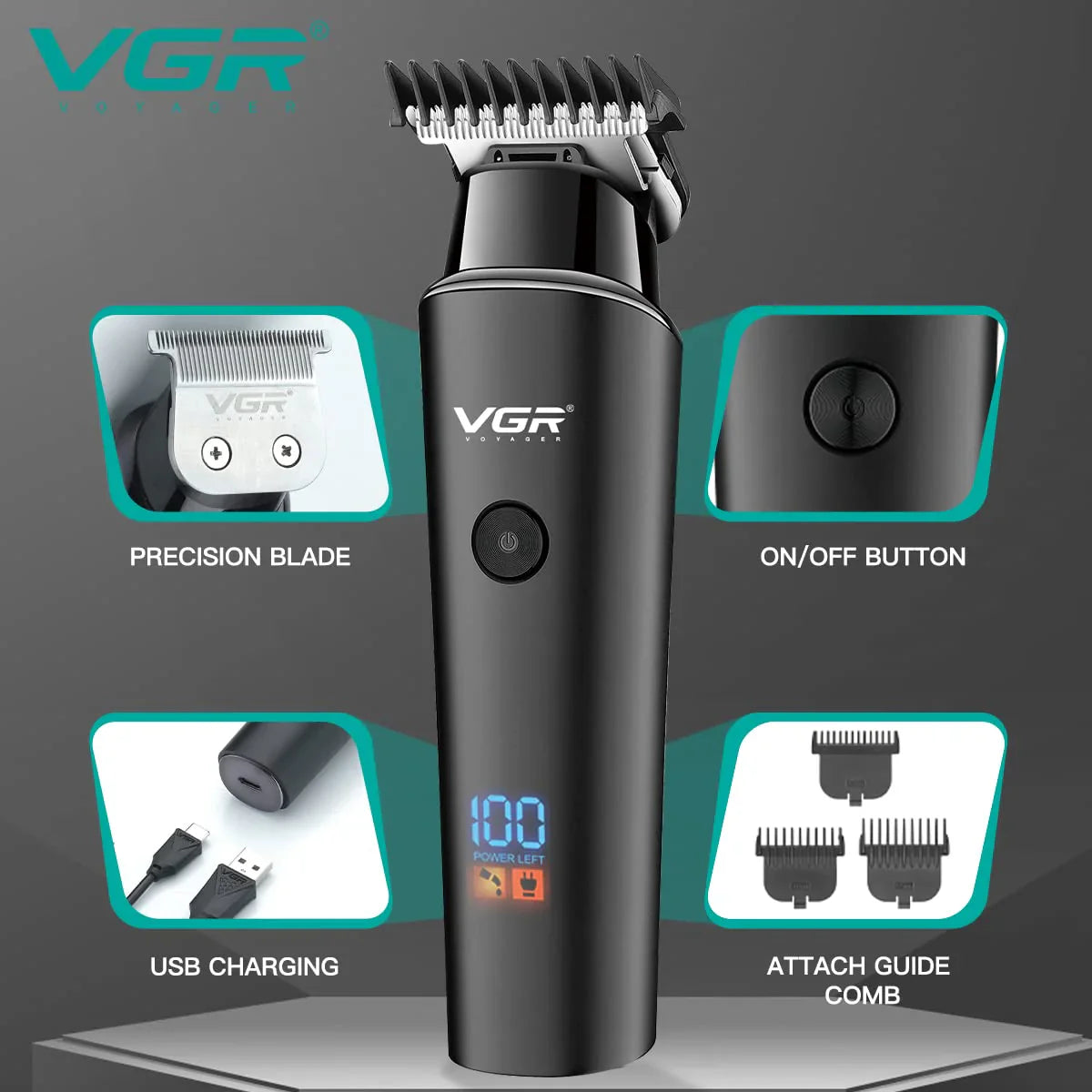 VGR V-937 Professional Hair Clipper – Black Electric Barber Trimmer